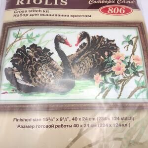 NEW VTG Unopened Riolis '06 Black Swans Russian CrossStitch Art Needlepoint Kit